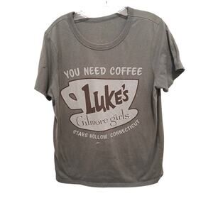 GRUNGE Gilmore Girls M Khaki Luke’s You Need Coffee Graphic Tee Shirt Distressed